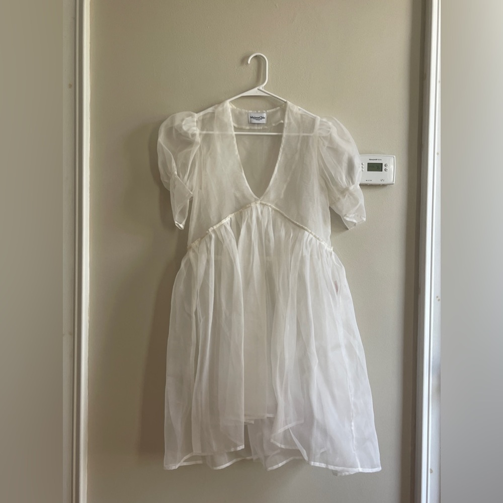 Maison Cléo Josephine Assymetrical Ivory Organza Silk Dress